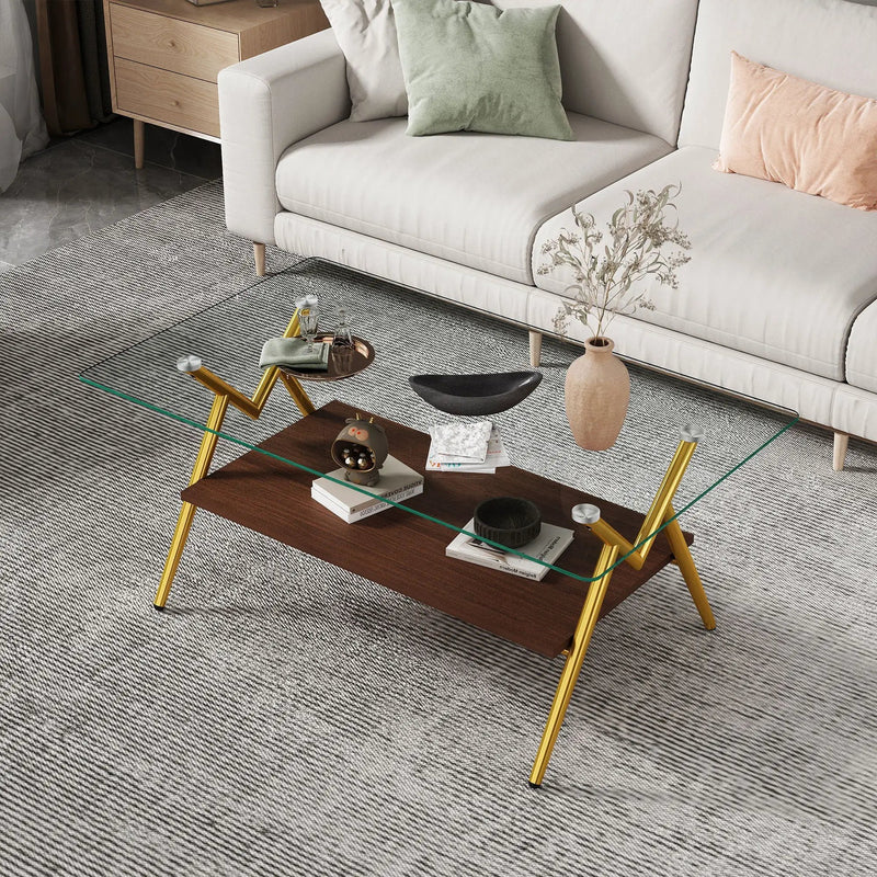 Rectangle Coffee Table With Tempered Glass Top And Shelf by Unique Piece Furniture