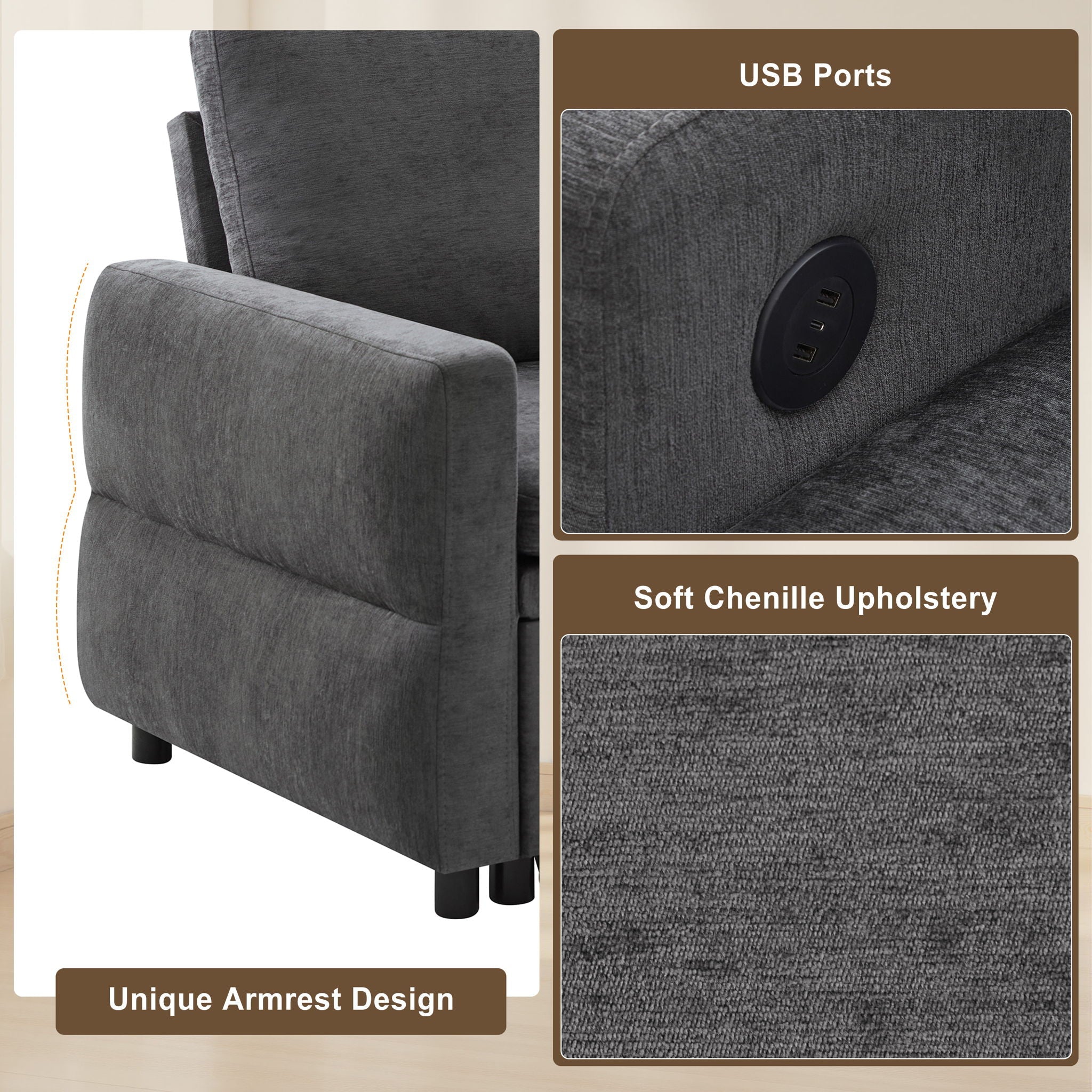 Convertible Sofa Bed Loveseat With Adjustable Backrest And USB Ports by HouseOfZazla