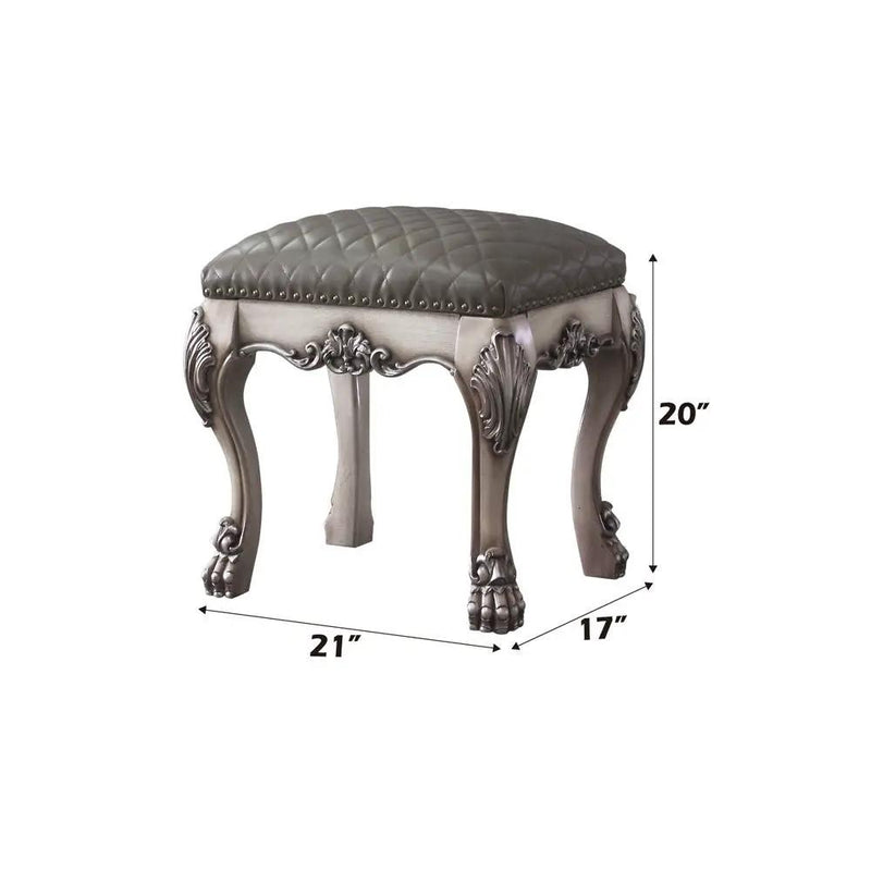 Dresden - Vanity Stool - Vintage Bone White & Synthetic Leather by Unique Piece Furniture