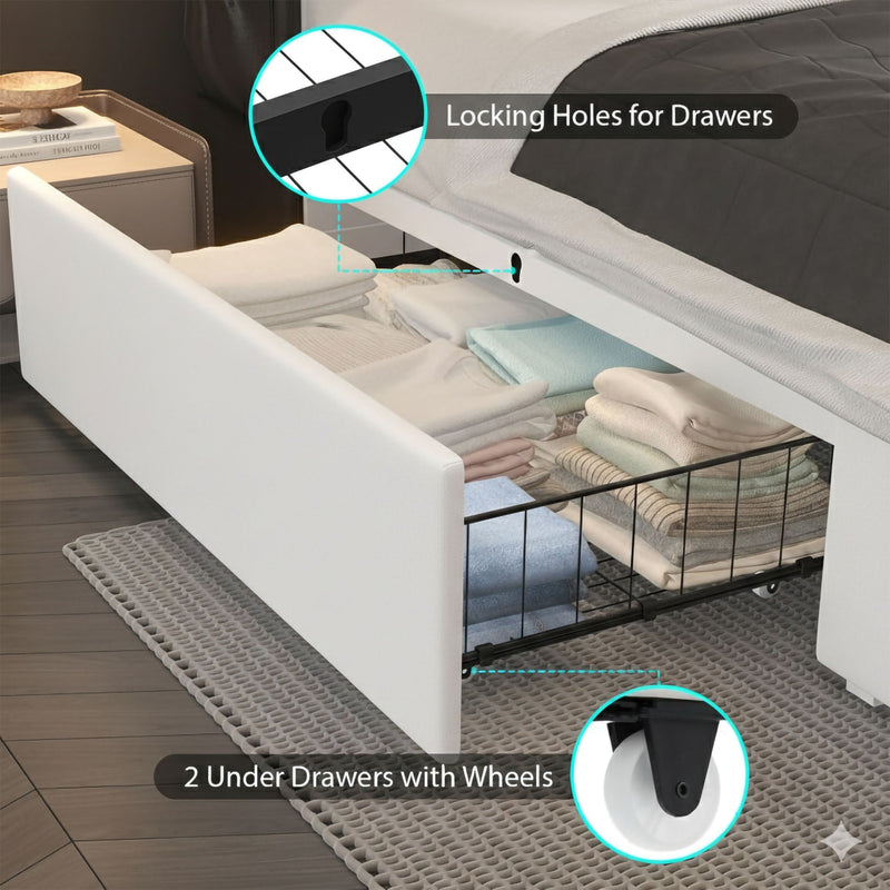 Wingback Upholstered Bed Frame With LED Lights, Charging Station by HouseOfZazla