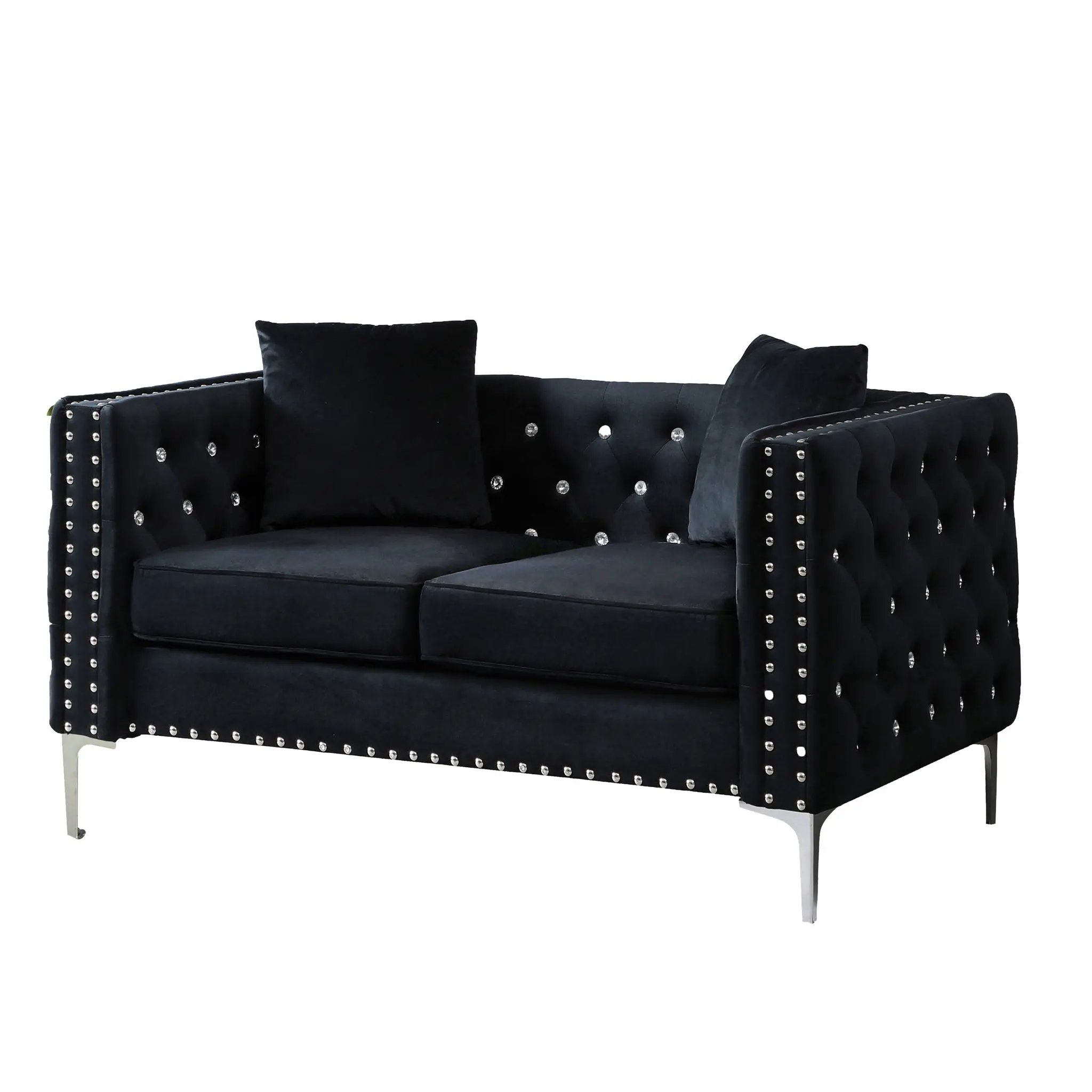 Wide Sofa With Jeweled Buttons Square Arm, 2 Pillows by Unique Piece Furniture