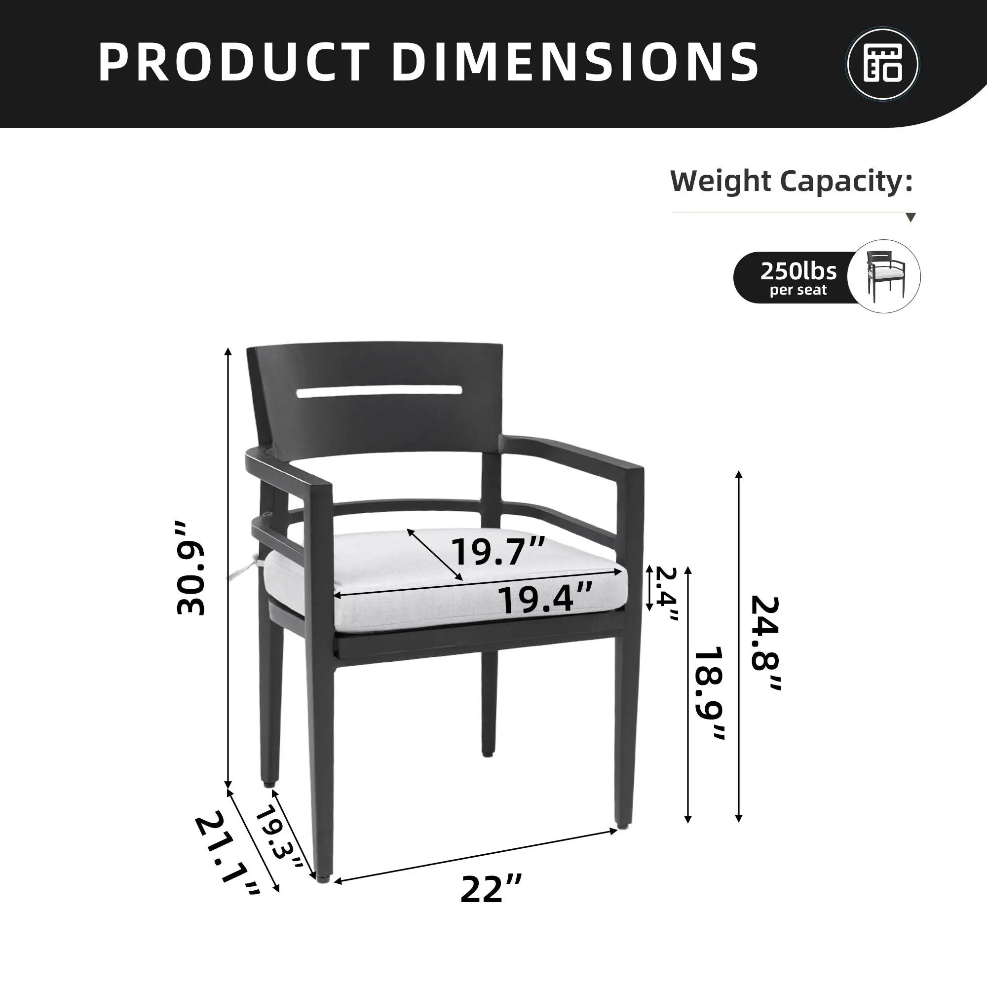 Outdoor Patio Dining Chairs With Outdoor Grade Sunbrella Fabric Cushions, Tapered Feet (Set of 4) - Ember Black by Unique Piece Furniture