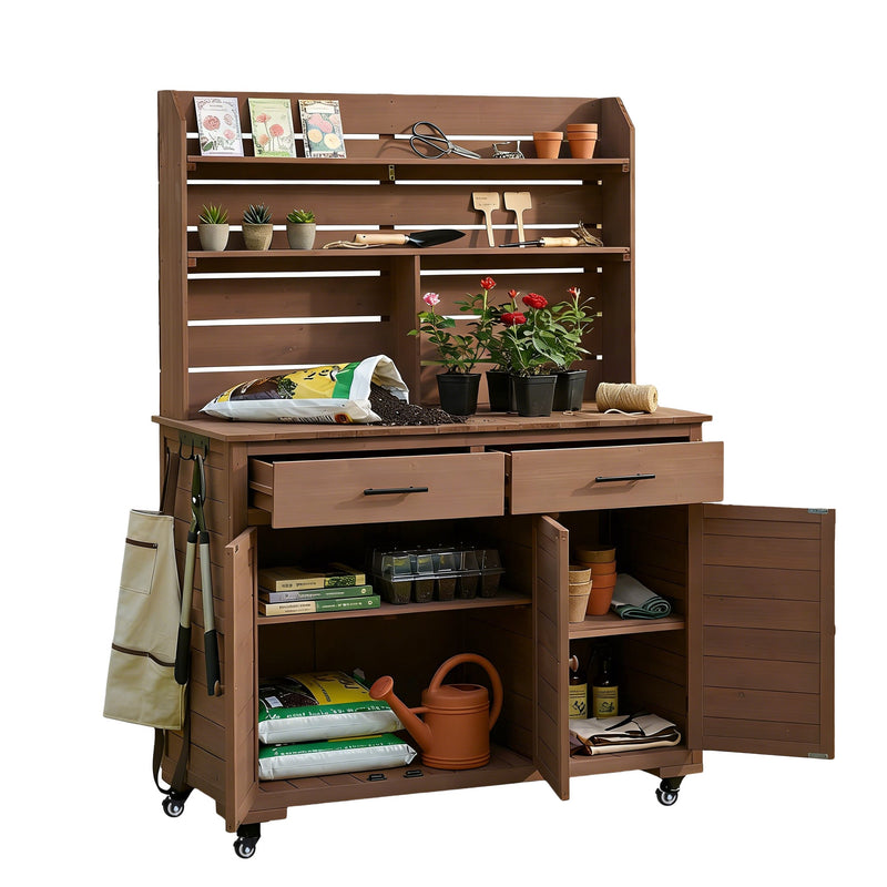 TOPMAX 65"H Large Garden Potting Bench with Storage and Lockable Wheels by HouseOfZazla