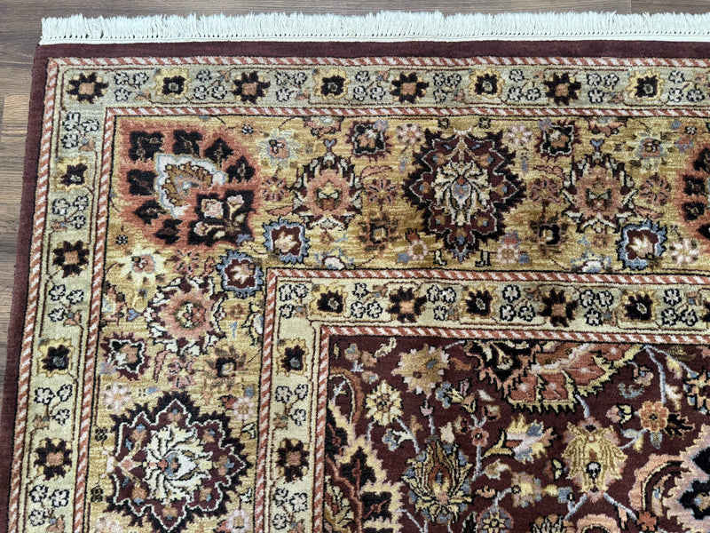 Indo Persian Rug 8x11, Eggplant & Tan, Allover Pattern, Wool Couristan Handmade Rug by Jewel Rugs
