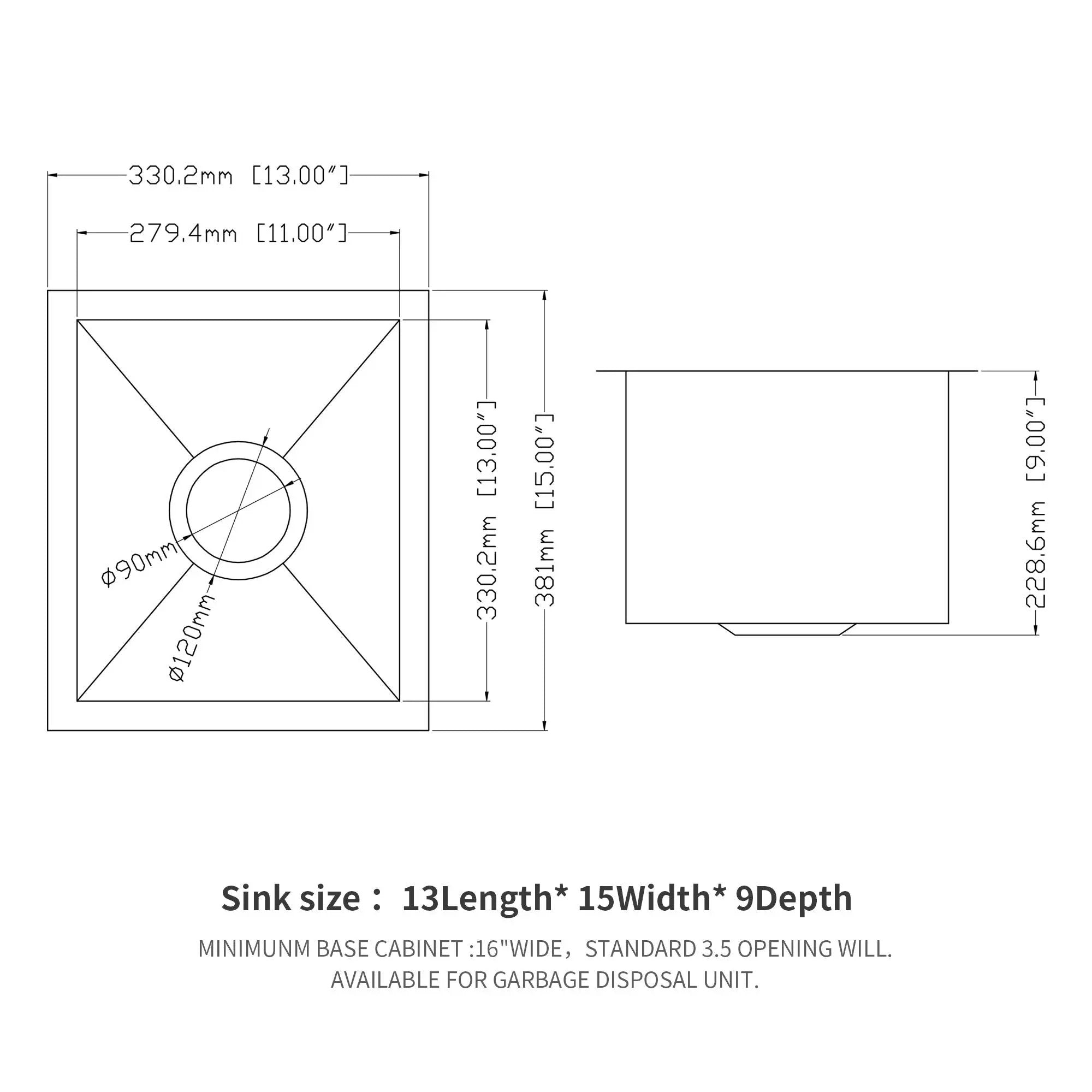 13" Undermount Stainless Steel Kitchen Sink 16 Gauge 9" Deep Single Bowl Basin - Brushed Nickel by HouseOfZazla