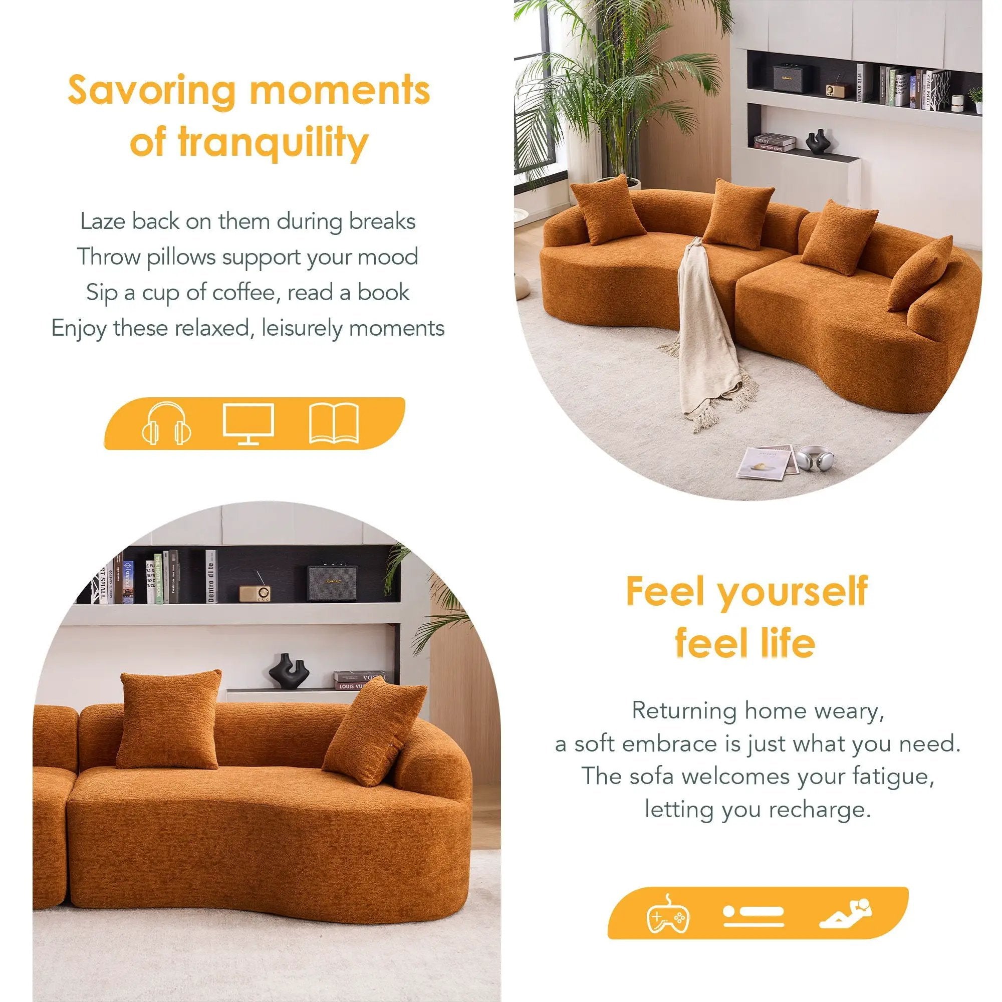 4 Seater Sofa With Fabric, 30D, 60 Hardness Full Sponge, 4 Pillow For Living Room, Home Furniture Sleeper Sectional Sofa For Apartment by Unique Piece Furniture