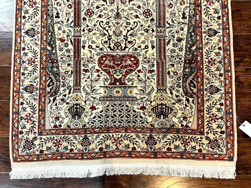 Pak Perisan Prayer Rug 4x6, Tree of LIfe Carpet, Handmade Vintage Wool Rug, Beige, Floral Vases by Jewel Rugs