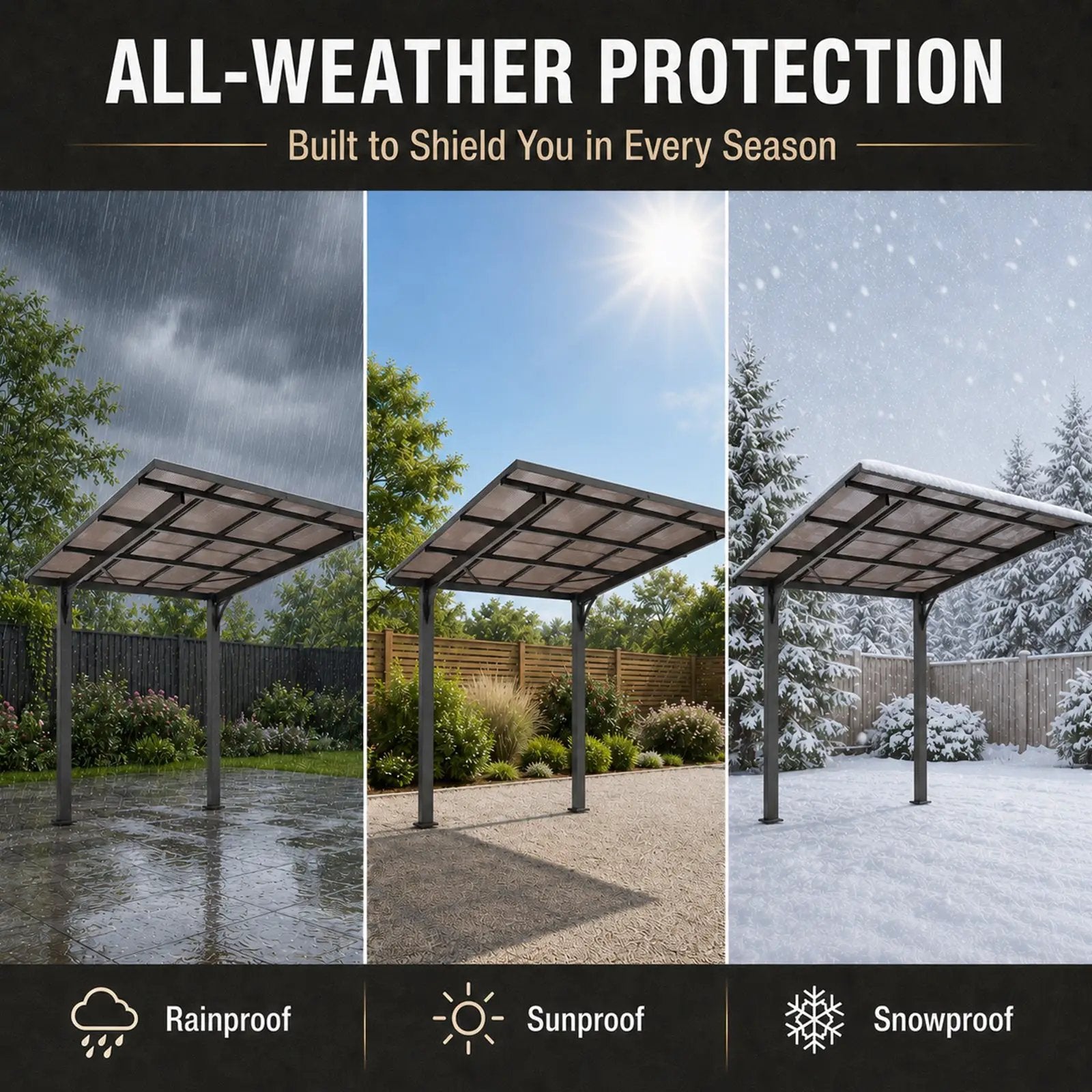 8x8FT Outdoor Carport with Galvanized Steel Frame and Sloped PC Roof by HouseOfZazla
