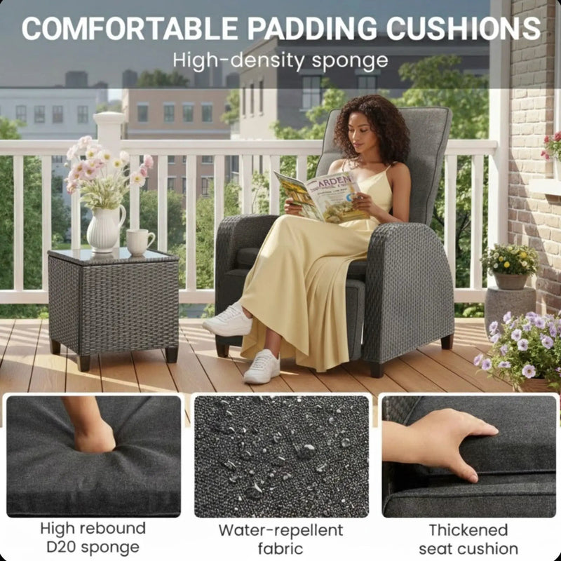 Adjustable Outdoor Lounge Chair, Plush Cushions & Extendable Footrest - Gray by HouseOfZazla