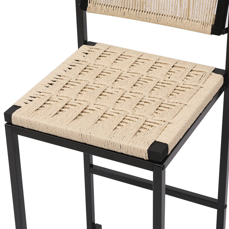 Style B, Woven Bar Stools With Backrest, Paper Rope Weave Dining Chairs For Kitchen Island - Creamy White by HouseOfZazla