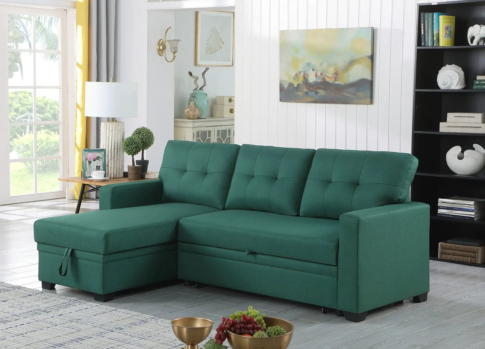 Upholstered Pull Out Sectional Sofa With Chaise by HouseOfZazla