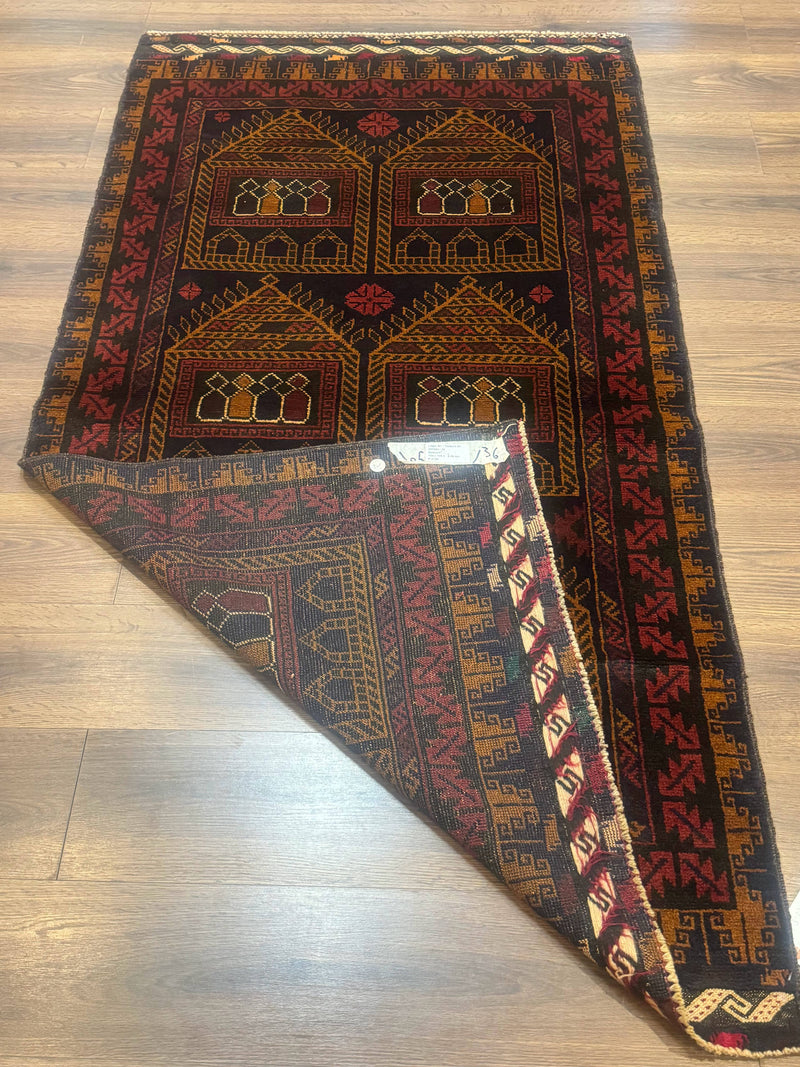 Afghan Rug 3x7, Navy Blue, Tribal Rug, Balouch Carpet, New by Jewel Rugs