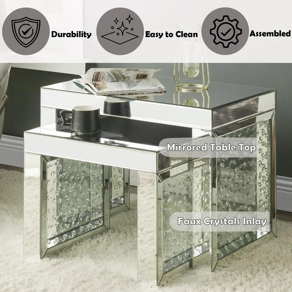 Nysa - 16" Accent Table - Mirrored & Faux Crystals Inlay by Unique Piece Furniture