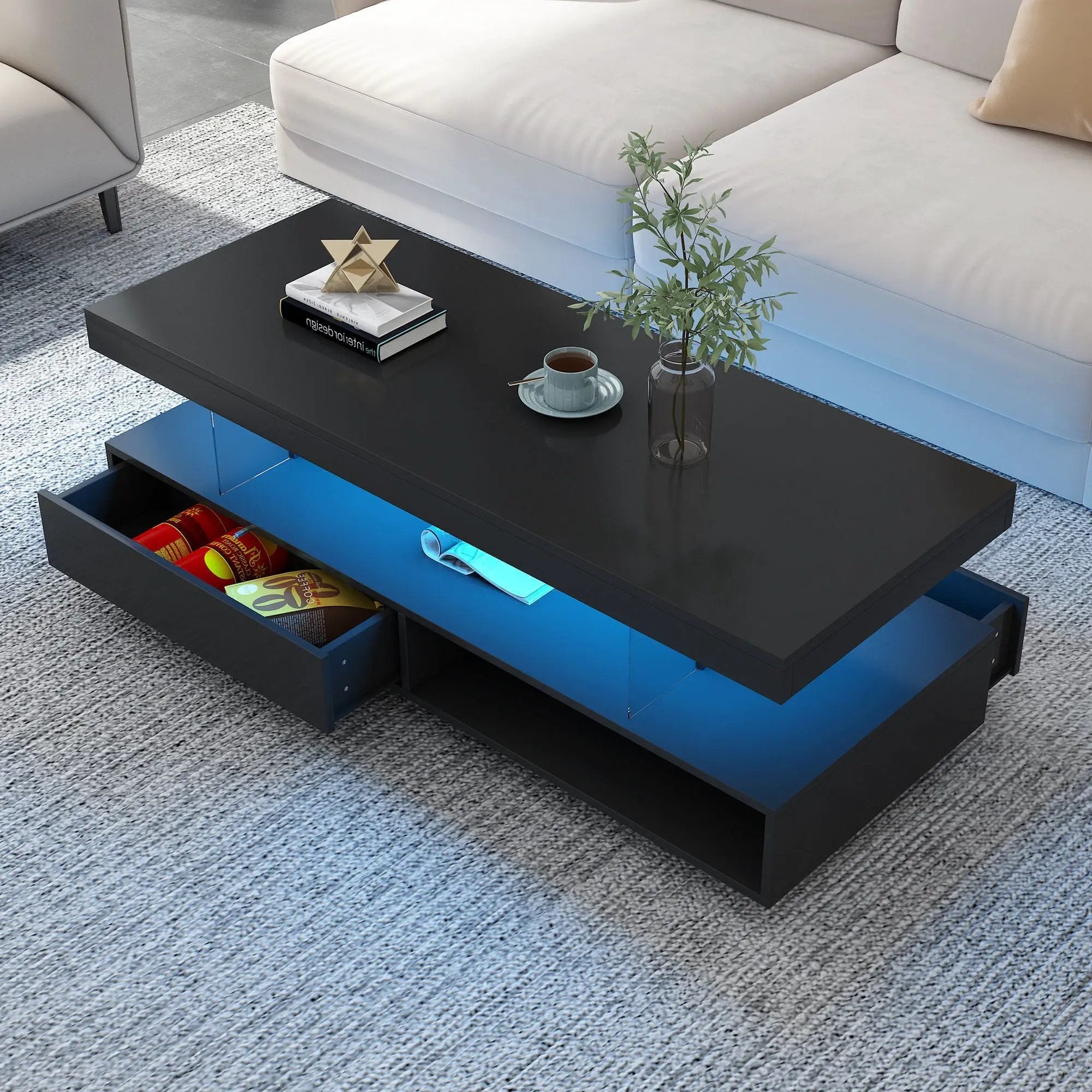 LED Coffee Table With 2 Drawers And Display Shelves by Unique Piece Furniture
