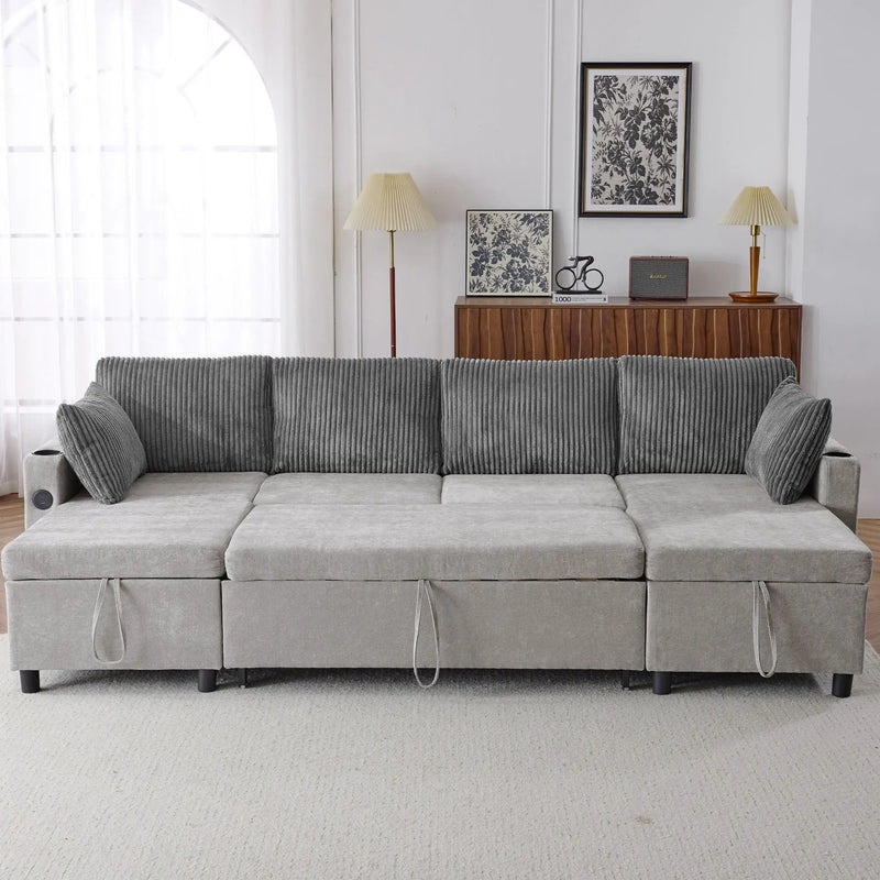 Sectional Sofa Bed With Pull Out Sleeper, USB Ports, Cup Holders by HouseOfZazla