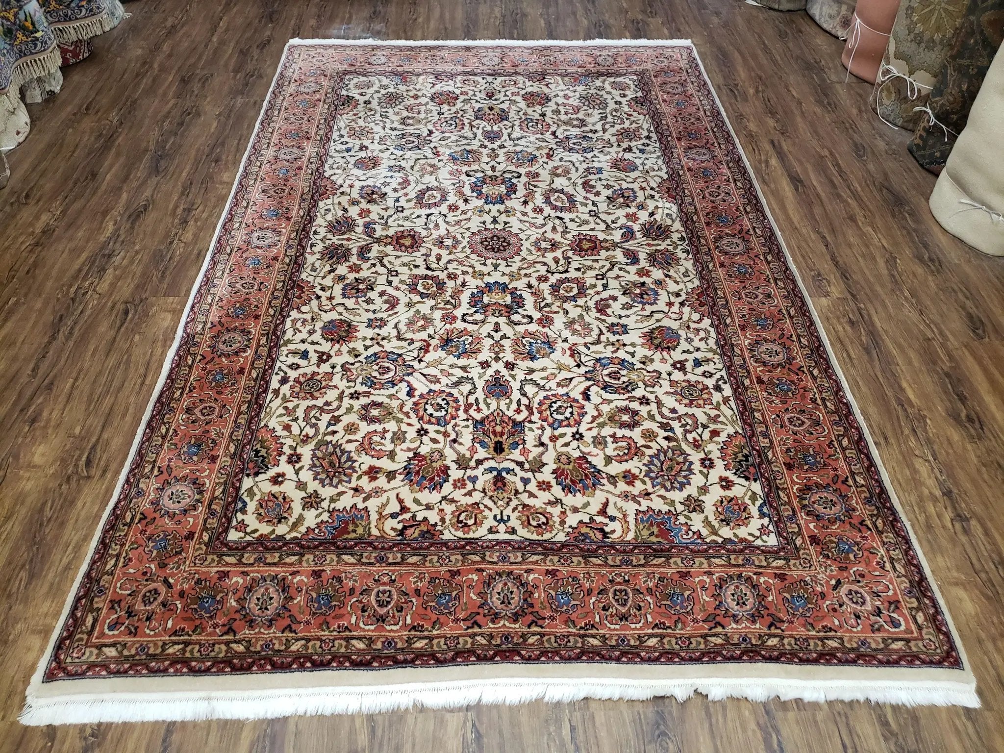 6x9 Top Quality Handmade Wool Area Rug Floral Allover Carpet Veg Dyes Beige by Jewel Rugs