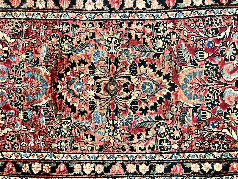 Small Antique Persian Rug 2.6 x 4, Red Floral Handmade 1920s Wool Rug, Persian Hamadan Lilian Rug by Jewel Rugs