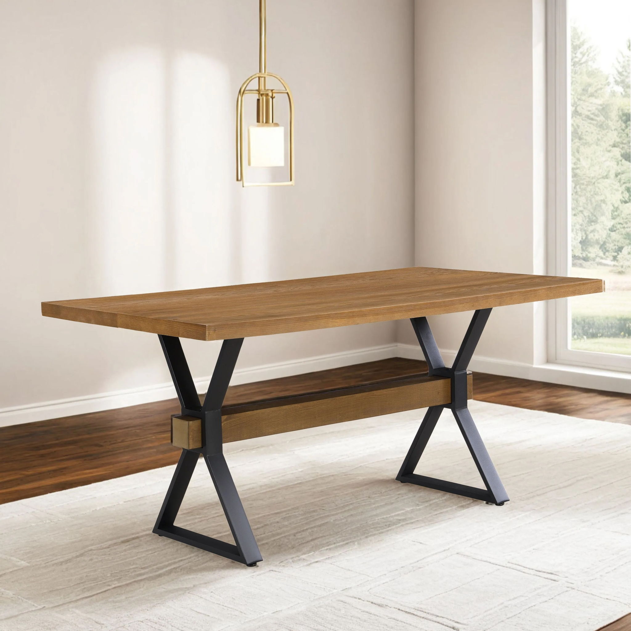 Farmhouse Style X Shaped Legs Dining Table With Moulded Details - Brown by HouseOfZazla