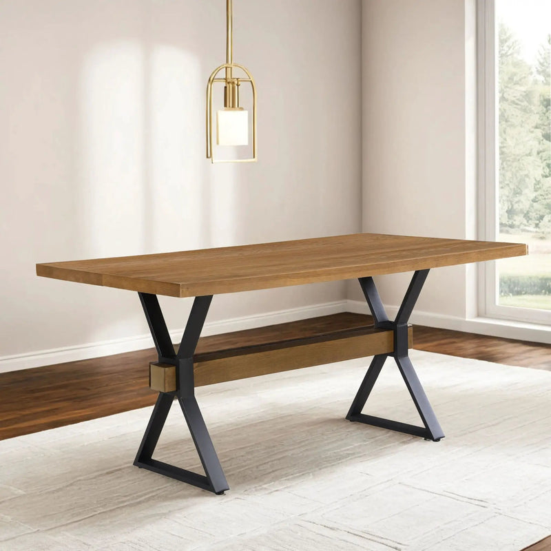 Farmhouse Style X Shaped Legs Dining Table With Moulded Details - Brown by HouseOfZazla