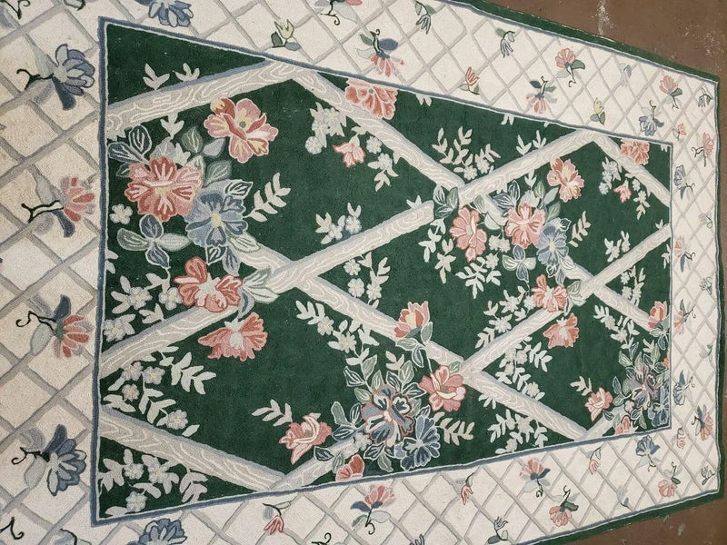 3' 6" X 5' 6" Hand Stitched Indian Wool Rug with Backing Green Beige by Jewel Rugs