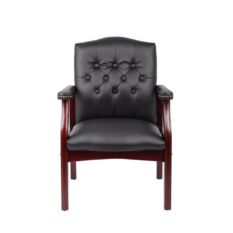 Leather Reception Guest Chairs With Padded Seat And Arms Ergonomic Mid-Back Office Executive Side Chair For Meeting Waiting Room Conference Office Guest Chairs - Black by HouseOfZazla