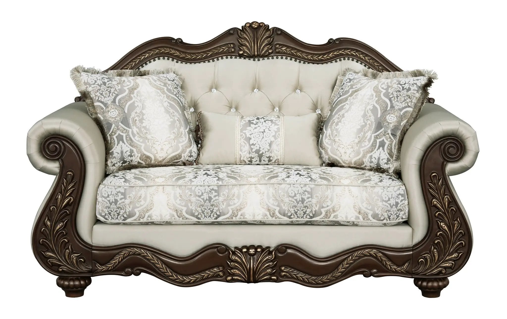 Pierce - Loveseat With 3 Pillows - Beige / Cherry by Unique Piece Furniture