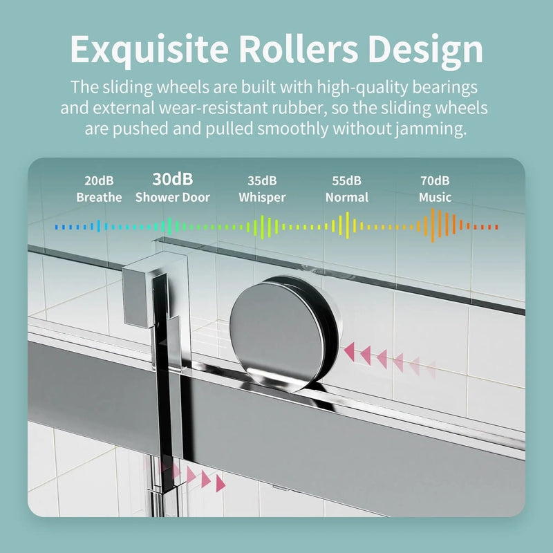 Frameless Sliding Shower Door With Soft- Close, 3 / 8" Tempered Glass by HouseOfZazla