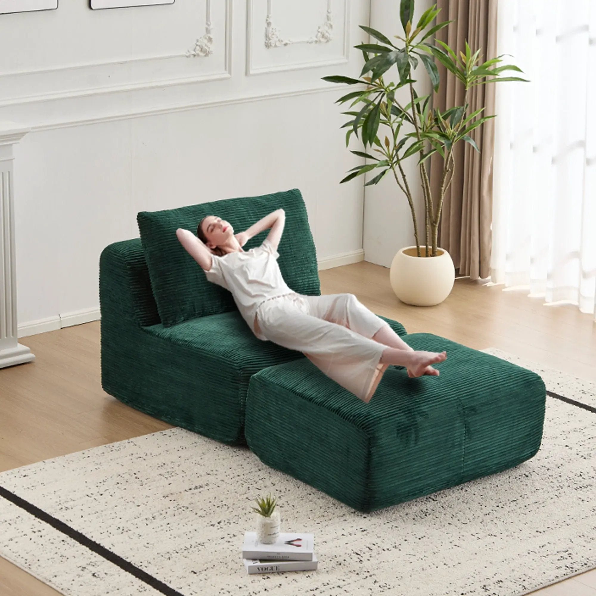 Single Chaise Longue With Movable Ottoman For Living Room by Unique Piece Furniture