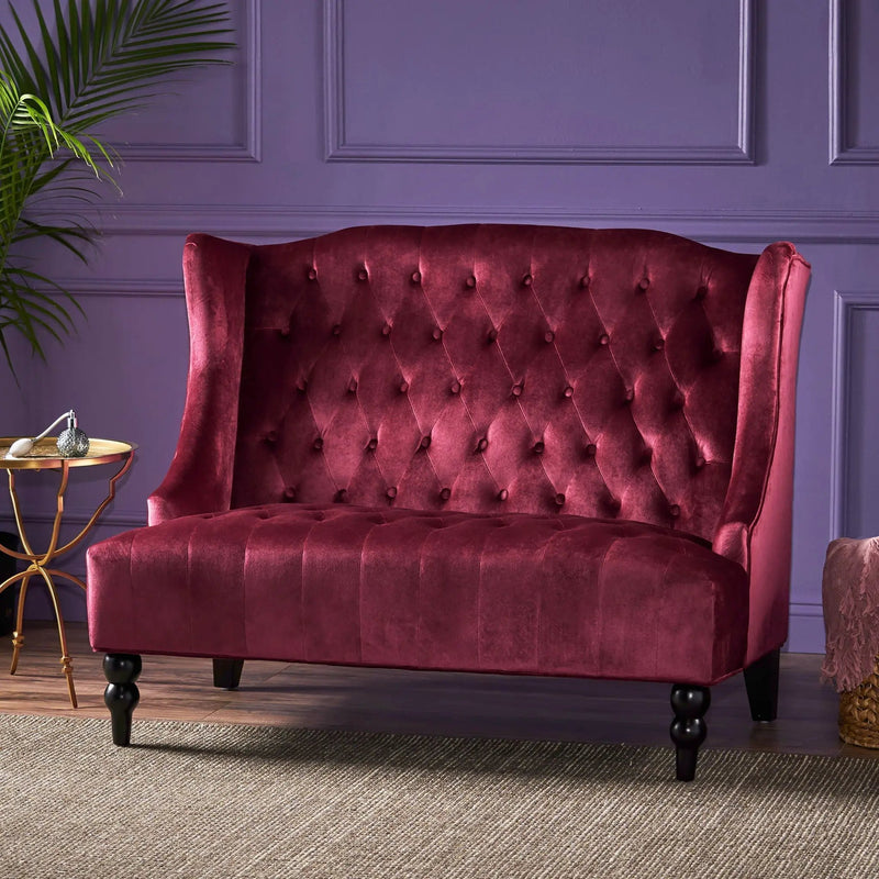 Nurturing Upholstered Loveseat With Wing Back And Diamond Tufting by HouseOfZazla