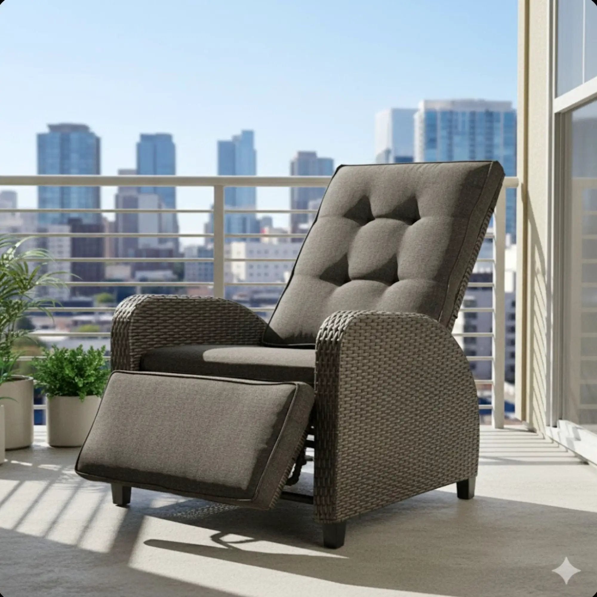 Adjustable Outdoor Lounge Chair, Plush Cushions & Extendable Footrest - Gray by HouseOfZazla