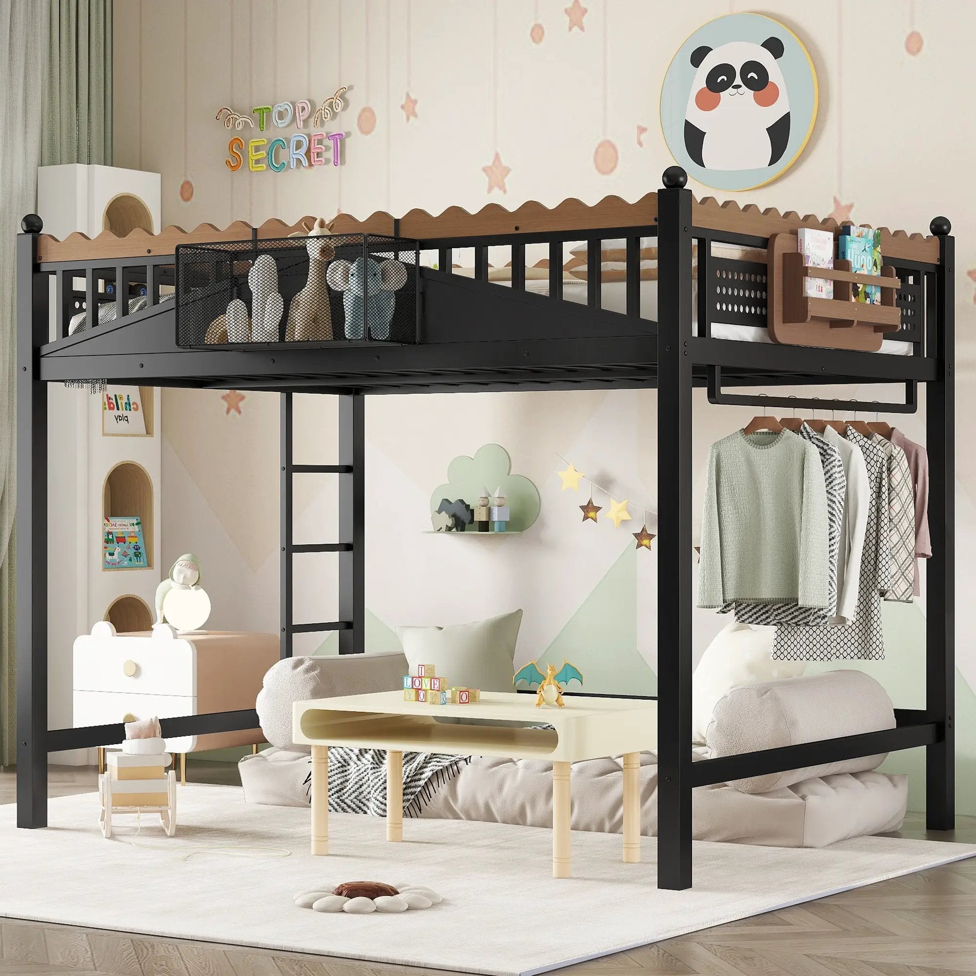 Full Size Loft Bed with Ladders and Storage Shelves by HouseOfZazla