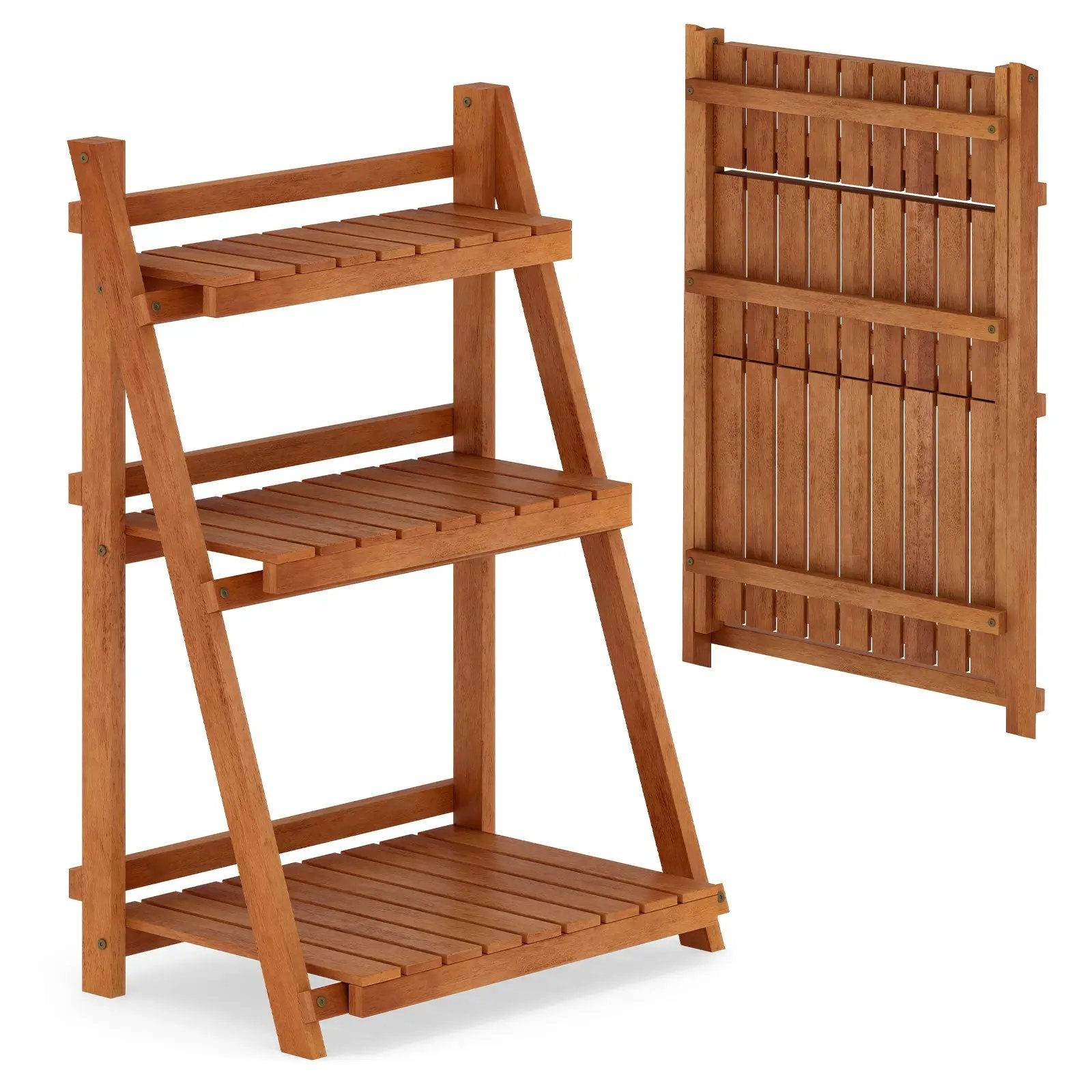 Foldable 3-Tier Solid Wood Plant Stand for Patio Balcony by DirectDeals