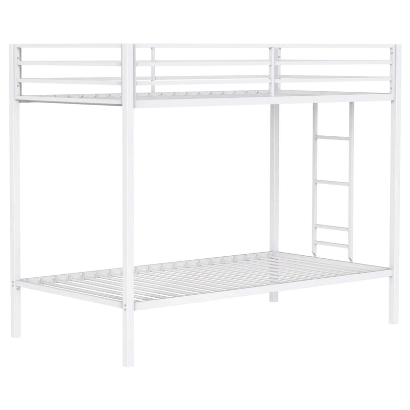 Alevera Metal Twin Over Twin Bunk Bed with Ladder White by Unique Piece Furniture