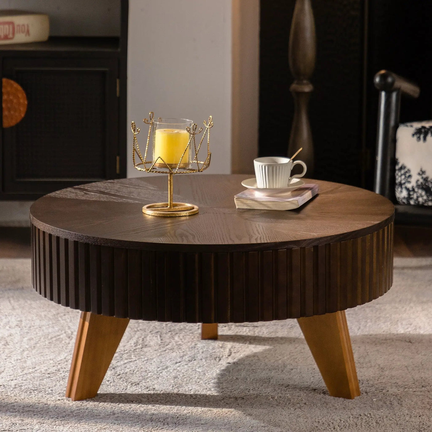 Round Retro Coffee With Solid Wood Legs by HouseOfZazla