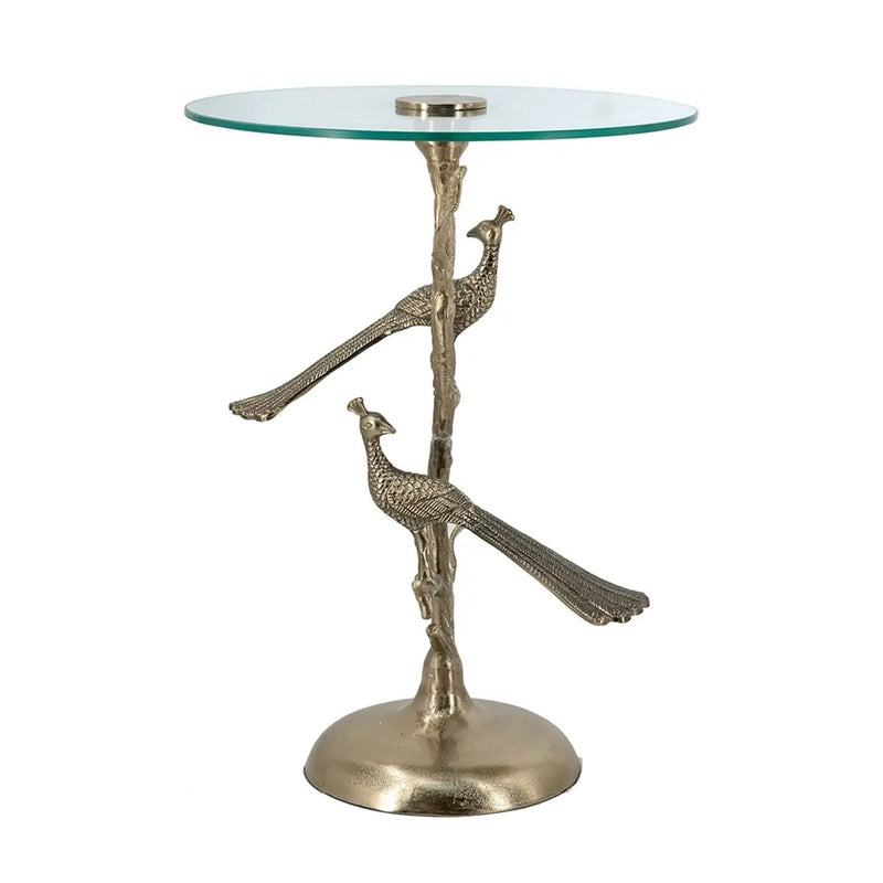 Gold Peacock Side Table with Round Glass Top by HouseOfZazla