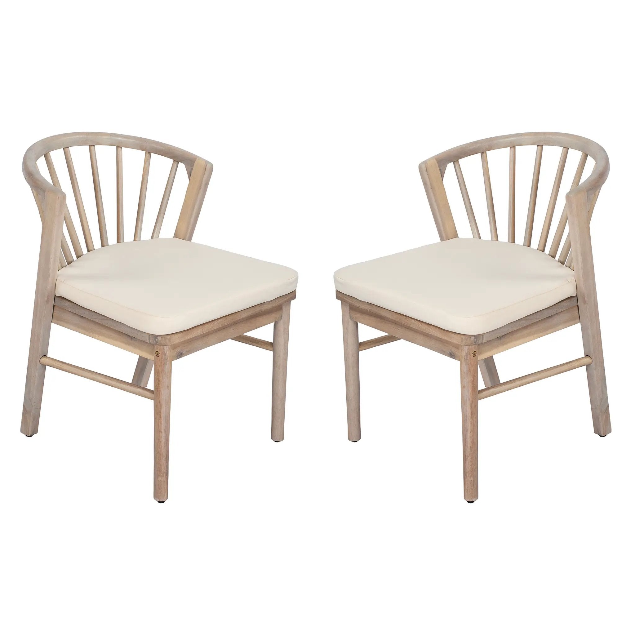 Outdoor Dining Chairs Set of 2 with Acacia Wood and Cream Washable Cushions by HouseOfZazla