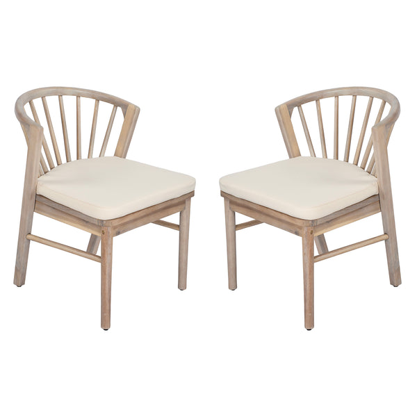 Outdoor Dining Chairs Set of 2 with Acacia Wood and Cream Washable Cushions