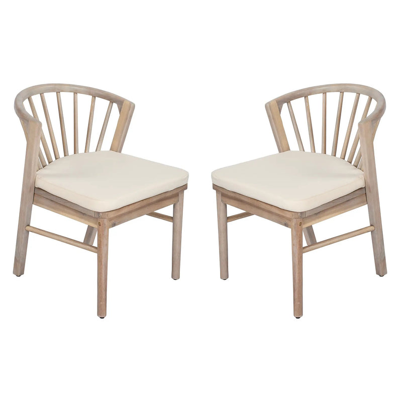 Outdoor Dining Chairs Set of 2 with Acacia Wood and Cream Washable Cushions by HouseOfZazla