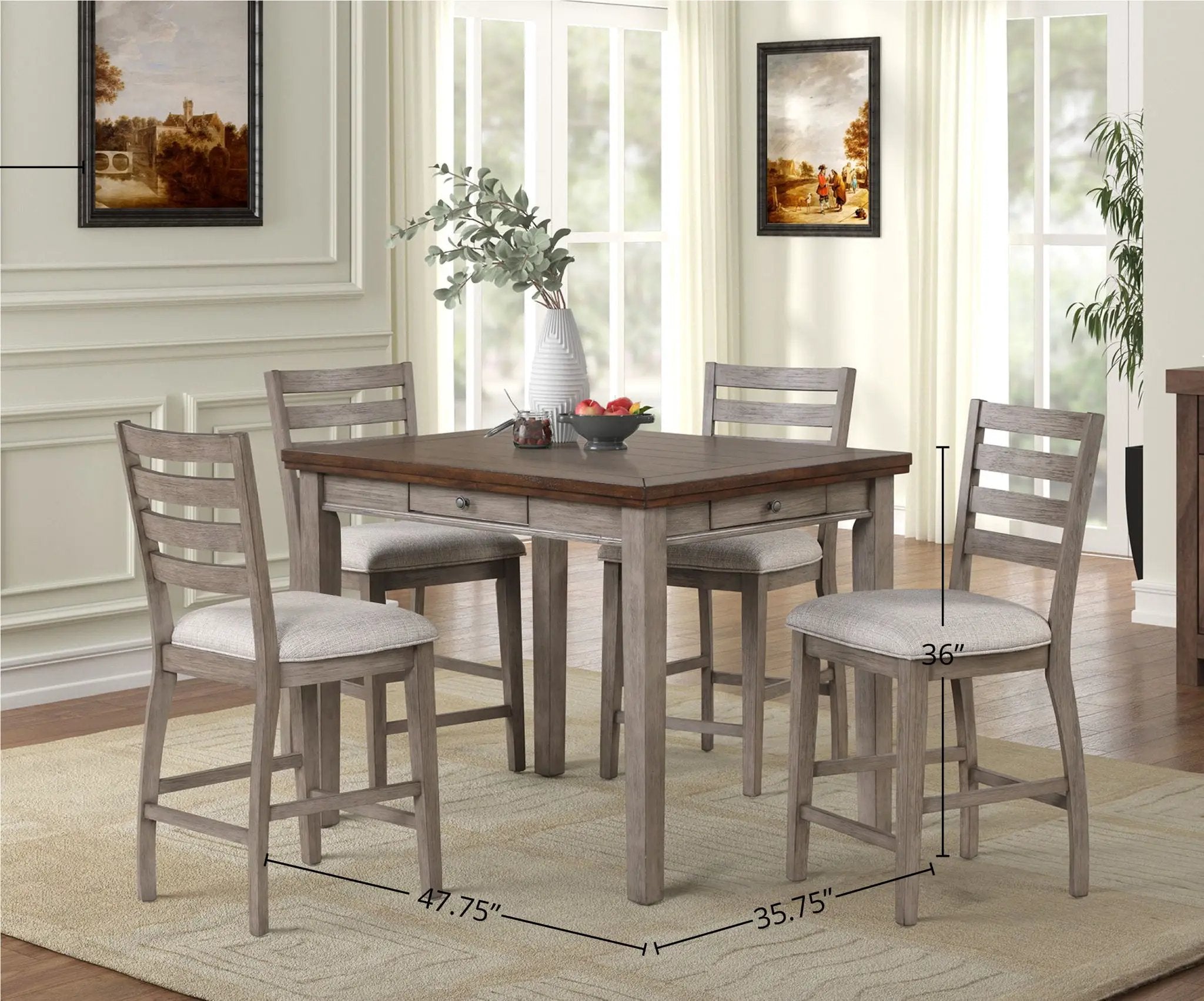 Counter Height 2 Tone 4 Drawer Dining Table - Gray by Unique Piece Furniture