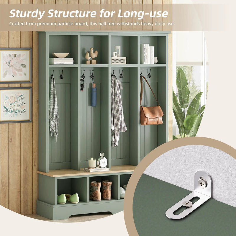 Farmhouse Hall Tree with 8 Hooks and Bench by HouseOfZazla
