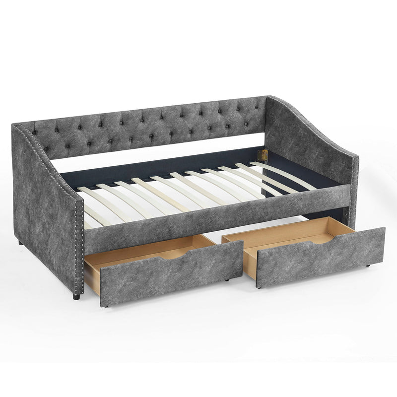 Upholstered Tufted Daybed With 2 Drawers, Waved Arms by Unique Piece Furniture