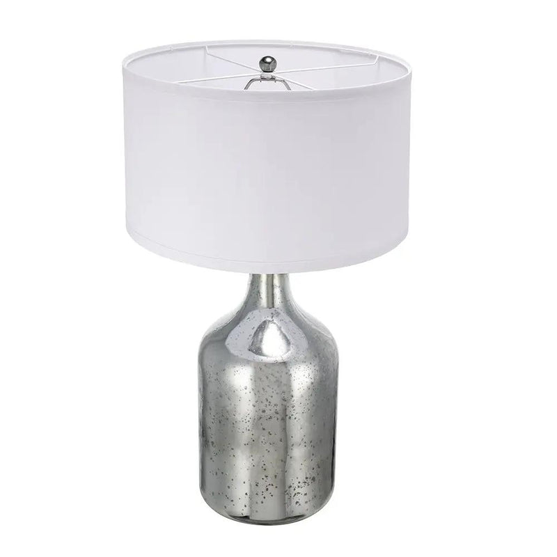 Silver Round Table Lamp with White Fabric Shade by HouseOfZazla
