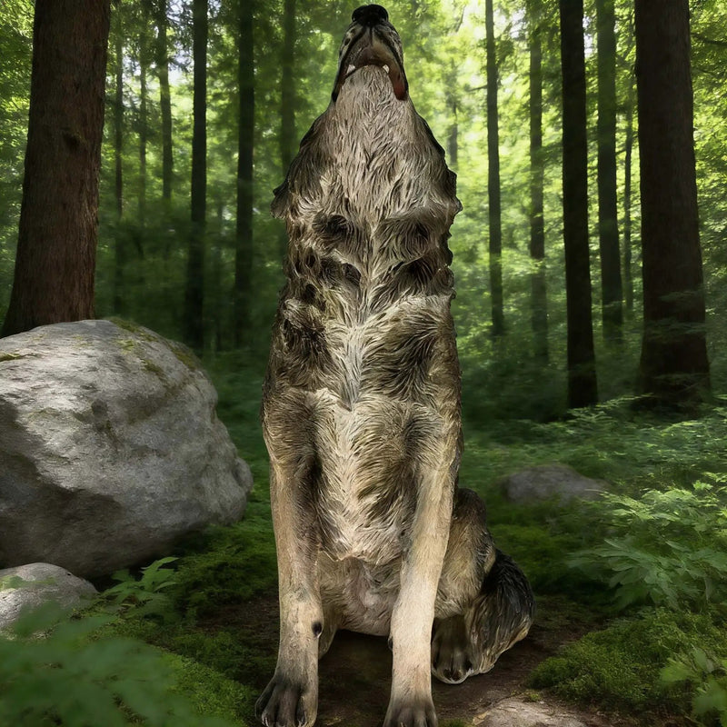 29.72" H x 17.91" L Simulated Howling Wolf Garden Statue by HouseOfZazla