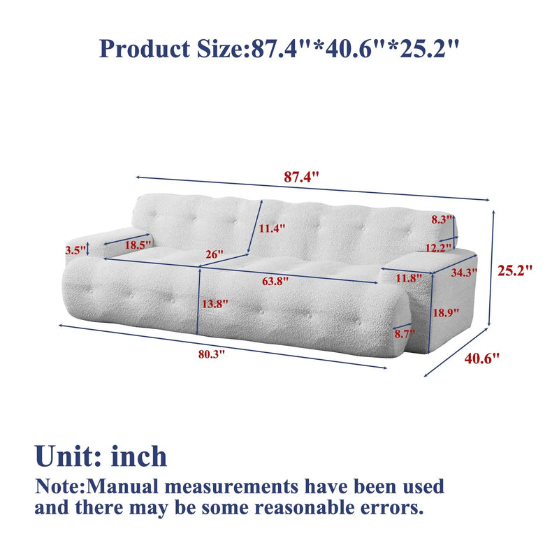 87.4-Inch Cloud Series Minimalist Button-Tufted Square Arm Three-Seater Sofa by HouseOfZazla