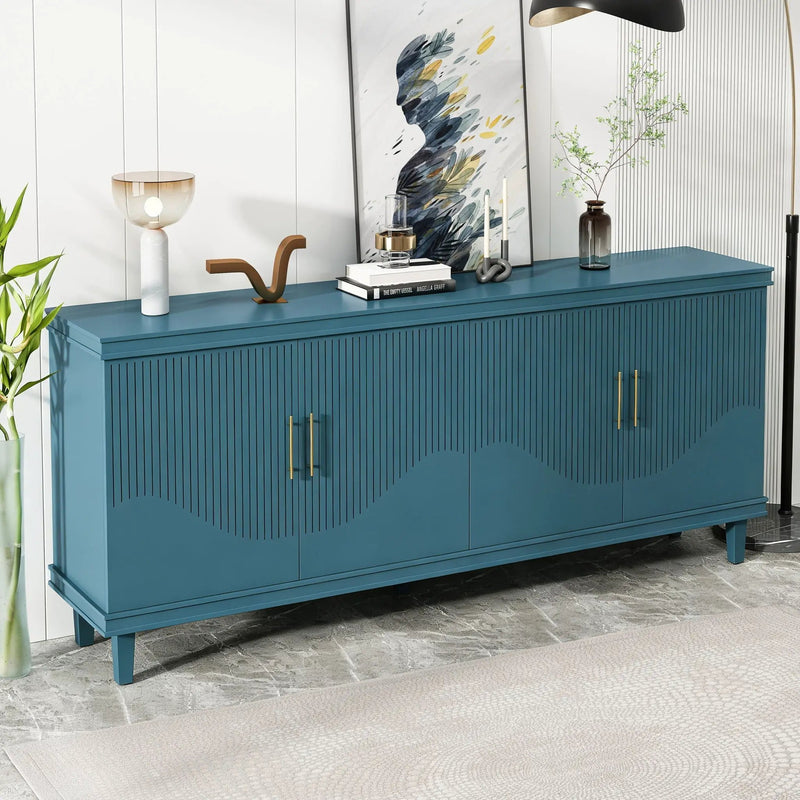 4 Door Cabinet, Large Storage For Living Room - Blue by HouseOfZazla