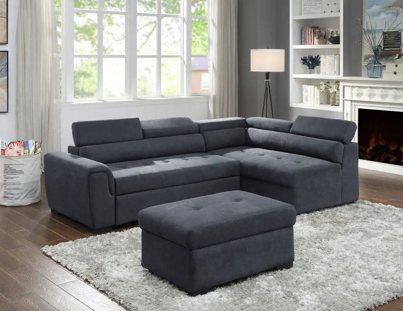 Haris - Sleeper Sofa Sectional With Adjustable Headrest And Storage Ottoman - Dark Gray by Unique Piece Furniture