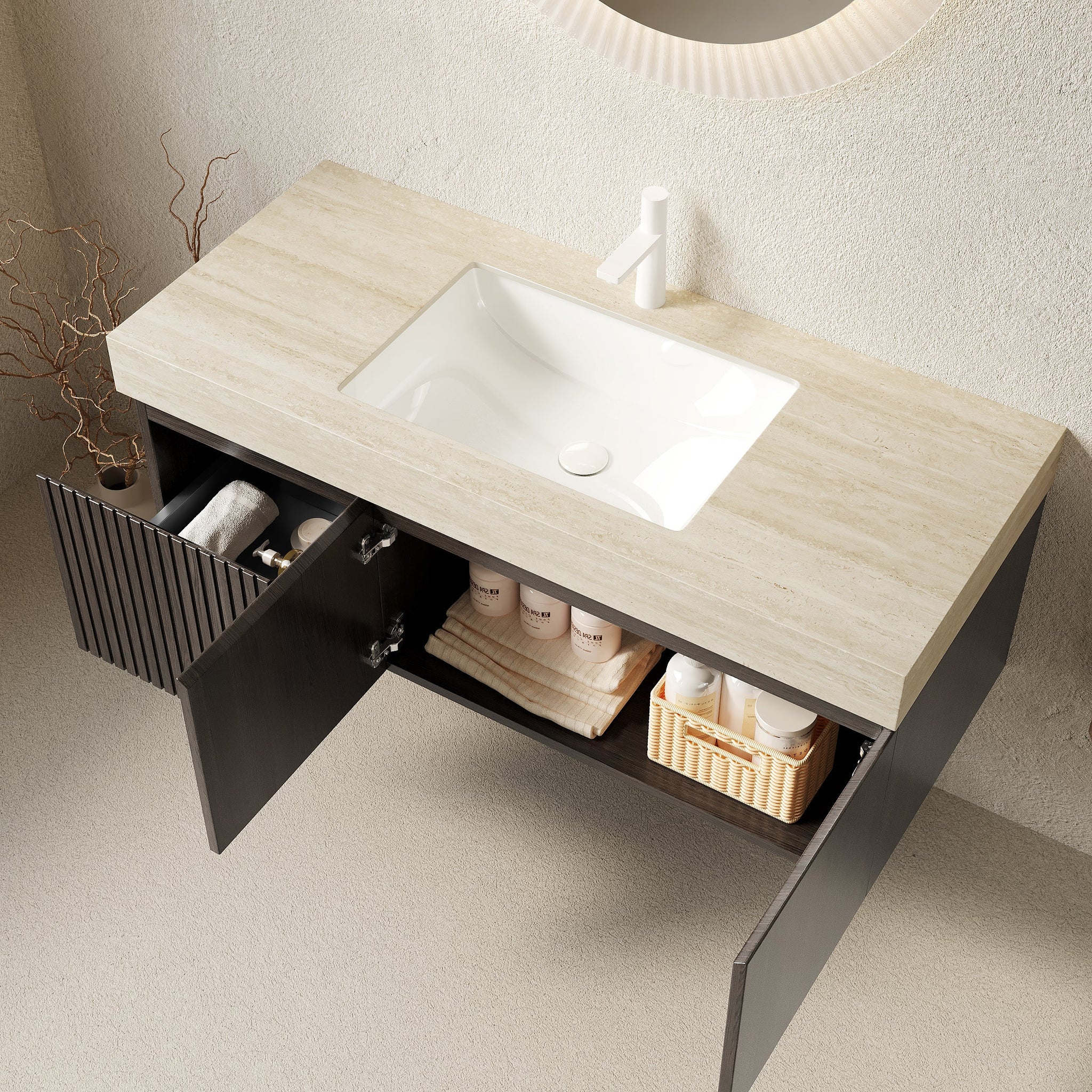 MURI 48" Bathroom Vanity & Sink with Floating Plywood Storage by HouseOfZazla