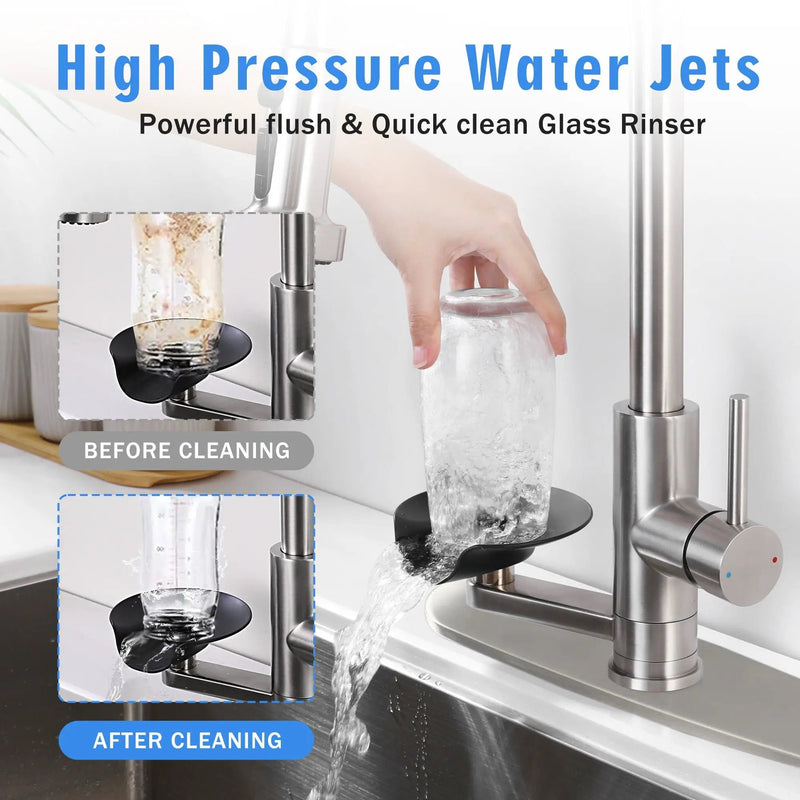 3 In 1 Kitchen Faucet With Press Type Glass Rinser, High Arc Pull Down Sprayer by HouseOfZazla