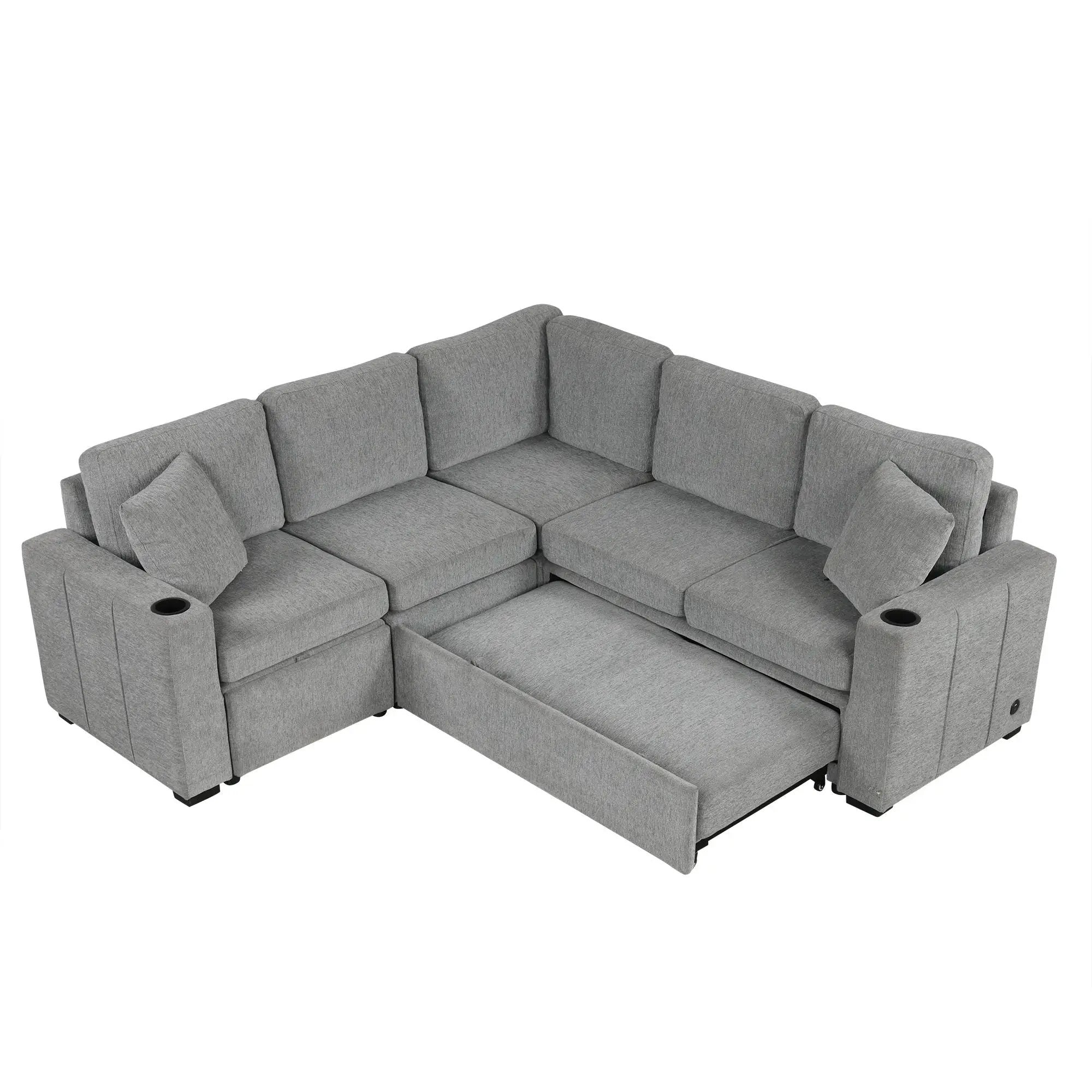 Sectional Sofa Convertible Pull-Out Sofa Bed With A Movable Storage Ottoman For Living Room by HouseOfZazla