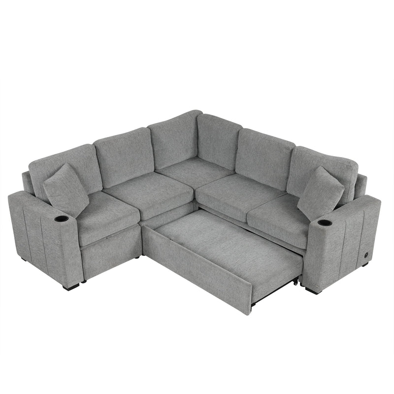 Sectional Sofa Convertible Pull-Out Sofa Bed With A Movable Storage Ottoman For Living Room by HouseOfZazla